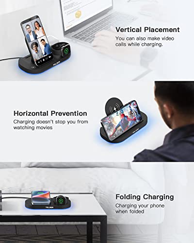 Wireless Charging Station, TELSOR 3 in 1 Foldable Wireless Charger, 18W Fast Wireless Charging Station for iPhone14/13/12/11/Pro/Max/XS, iWatch S8/7/6/5/4/3/2/SE, AirPods 3/2/Pro/Pro 2nd, Black