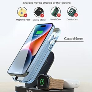 Wireless Charging Station, TELSOR 3 in 1 Foldable Wireless Charger, 18W Fast Wireless Charging Station for iPhone14/13/12/11/Pro/Max/XS, iWatch S8/7/6/5/4/3/2/SE, AirPods 3/2/Pro/Pro 2nd, Black