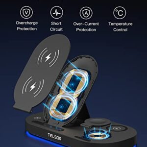 Wireless Charging Station, TELSOR 3 in 1 Foldable Wireless Charger, 18W Fast Wireless Charging Station for iPhone14/13/12/11/Pro/Max/XS, iWatch S8/7/6/5/4/3/2/SE, AirPods 3/2/Pro/Pro 2nd, Black