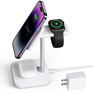 esr 3-in-1 magsafe charger stand (halolock), removable made for apple watch certified charger, magsafe charging station, magnetic wireless charger, iphone 14/13/12 series, airpods pro/3/2, white
