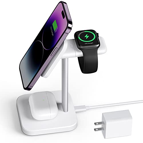 ESR 3-in-1 MagSafe Charger Stand (HaloLock), Removable Made for Apple Watch Certified Charger, MagSafe Charging Station, Magnetic Wireless Charger, iPhone 14/13/12 Series, AirPods Pro/3/2, White