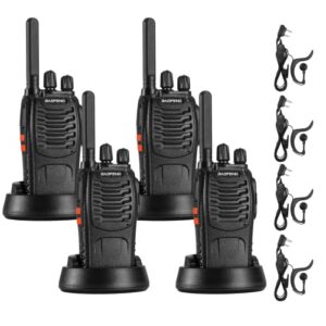 baofeng bf-88st walkie talkies for adults, portable license-free walkie talkie with hands free vox usb charging, two way radios long range rechargeable with earpieces and chargers (black, 4 pack)