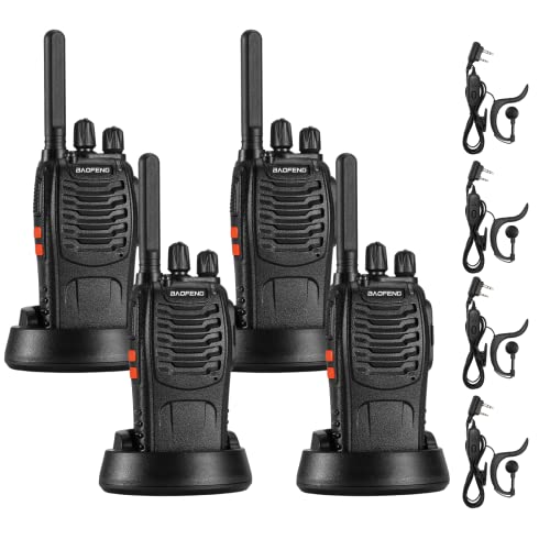 BAOFENG BF-88ST Walkie Talkies for Adults, Portable License-Free Walkie Talkie with Hands Free VOX USB Charging, Two Way Radios Long Range Rechargeable with Earpieces and Chargers (Black, 4 Pack)