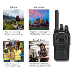 BAOFENG BF-88ST Walkie Talkies for Adults, Portable License-Free Walkie Talkie with Hands Free VOX USB Charging, Two Way Radios Long Range Rechargeable with Earpieces and Chargers (Black, 4 Pack)