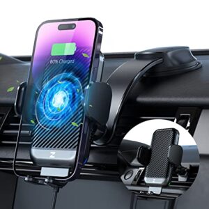 [cooling version] zeehoo 15w fast wireless car charger, auto-clamping car mount, windshield dash air vent phone holder cooling charging for iphone 14 13 12 pro max mini, samsung s22,etc