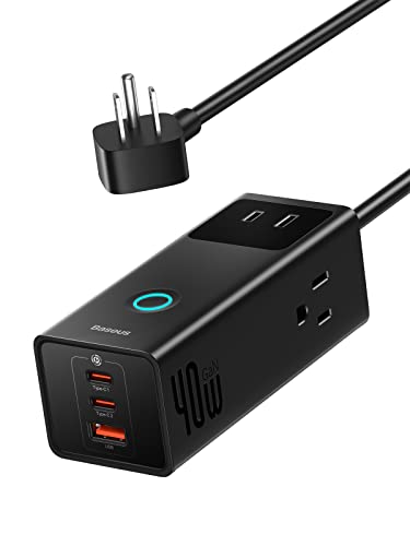 USB C Charger, Baseus PowerCombo Pro 40W, Surge Protector Power Strip, 6-in-1 USB C Charging Station with 3 Outlets, 2 USB-C Ports, USB Port, for Nightstand, Travel, TV Cabinet, and End Table