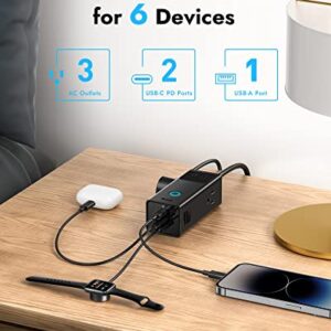 USB C Charger, Baseus PowerCombo Pro 40W, Surge Protector Power Strip, 6-in-1 USB C Charging Station with 3 Outlets, 2 USB-C Ports, USB Port, for Nightstand, Travel, TV Cabinet, and End Table