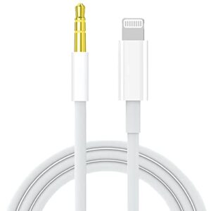 aux cord for iphone,[apple mfi certified] lightning to 3.5 mm aux cable for car stereo, speaker, headphone, auxiliary audio cable compatible with iphone 14 13 12 11 xs xr x 8 7 3.3ft white