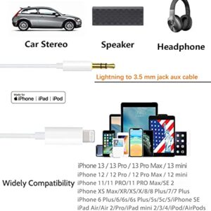 Aux Cord for iPhone,[Apple MFi Certified] Lightning to 3.5 mm AUX Cable for Car Stereo, Speaker, Headphone, Auxiliary Audio Cable Compatible with iPhone 14 13 12 11 XS XR X 8 7 3.3FT White