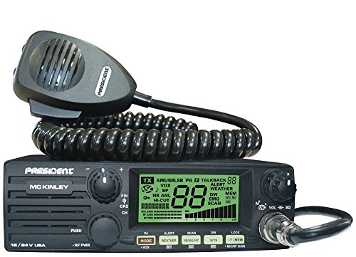 President Electronics MC Kinley USA Hm AM/SSB Tranceiver CB Radio, 40 Channels, 7 Weather Channels, Channel Rotary Switch, Volume Adjustment and ON/Off, Multi-Functions LCD Display, 12/24V