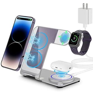 wireless charger, aluminum alloy 3 in 1 wireless charging station for apple iphone/iwatch/airpods,iphone 14,13,12,11 (pro, promax)/xs/xr/xs/x/8(plus),iwatch8/7/6/se/5/4/3/2,airpods 3/2/pro