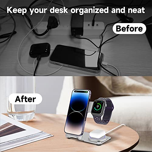 Wireless Charger, Aluminum Alloy 3 in 1 Wireless Charging Station for Apple iPhone/iWatch/Airpods,iPhone 14,13,12,11 (Pro, ProMax)/XS/XR/XS/X/8(Plus),iWatch8/7/6/SE/5/4/3/2,AirPods 3/2/pro