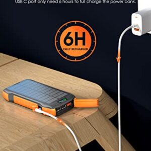 Solar Power Bank, MOSKIZ Portable Charger 33500mAh QC3.0 18W PD 20W Fast Charging, Portable Phone Charger with 10W Wireless 5 Outputs IP67 Waterproof 6W Bright Flashlight for iPhone Samsung etc.