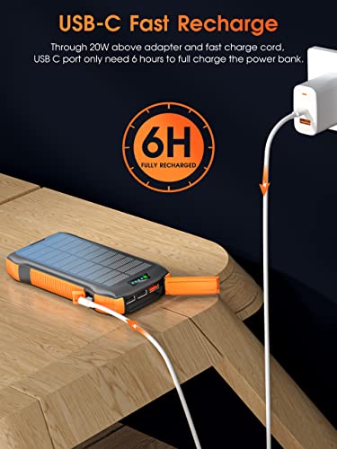 Solar Power Bank, MOSKIZ Portable Charger 33500mAh QC3.0 18W PD 20W Fast Charging, Portable Phone Charger with 10W Wireless 5 Outputs IP67 Waterproof 6W Bright Flashlight for iPhone Samsung etc.