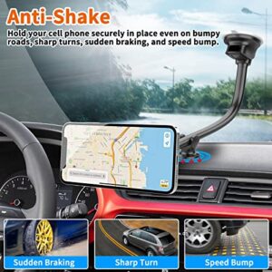 Magnetic Phone Car Mount [14-Inch Gooseneck Long Arm Extension], 1Zero Universal Windshield Dashboard Industrial-Strength Suction Cup Car Phone Holder with 6 Strong Magnets, for All Cell Phones iPhone