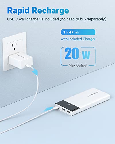 POWERADD PRO Portable Charger 10000mAh PD 20W Fast Charge Power Bank 2 Inputs 3 Outputs External Battery Pack Bundle with 20W USB C Wall Charger Compatible with iPhone 14 13 iPad Samsung Pixel.