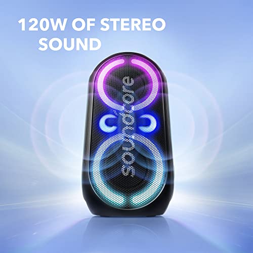 Soundcore Anker Rave Party 2 Portable Speaker, 120W Stereo Sound, PartyCast 2.0, Light Show, IPX4 Water-Resistant, 16H Playtime, Mic Input, Custom EQ & Bass Up for Party, Tailgating, Backyard, Pool