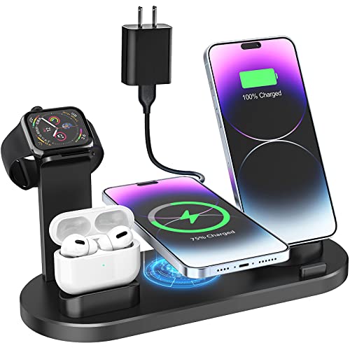 Wireless Charger Stand,Kertxin 4 in 1 Wireless Charging Station for All Apple Watch Series, AirPods Pro 3/2/1, iPhone 14/14 Plus/13/12/11 Pro/Pro Max/X/XS Max,Samsung Phone(iWatch Charger Required)