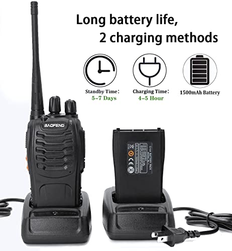 Baofeng Long Range Walkie Talkies Two Way Radios with Earpiece 2 Pack UHF Handheld Rechargeable BF-888s Interphone for Adults or Kids Hiking Biking Camping Li-ion Battery and Charger Included
