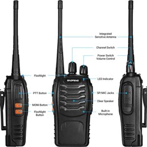 Baofeng Long Range Walkie Talkies Two Way Radios with Earpiece 2 Pack UHF Handheld Rechargeable BF-888s Interphone for Adults or Kids Hiking Biking Camping Li-ion Battery and Charger Included