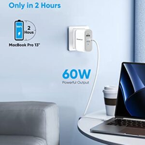 USB C Charger, PowerLot 68W 2 Port GaN PD& QC USB-C Power Adapter, 60W USB C Wall Charger for MacBook Pro, iPad pro Charger Block, 18W USB A Fast Charger for iPhone 12 Pro Max/ 11 Pro Max/iPad Air