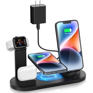4 in 1 wireless charging station for apple products, wireless charger for all apple watch/airpods series, charging dock for iphone 14/14 plus/13/12/11/x/xs/8