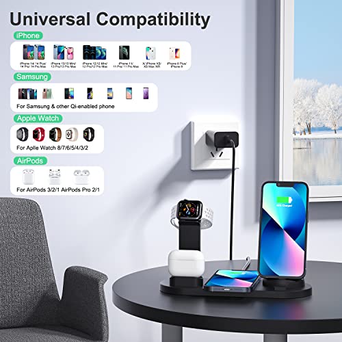 4 in 1 Wireless Charging Station for Apple Products, Wireless Charger for All Apple Watch/Airpods Series, Charging Dock for iPhone 14/14 Plus/13/12/11/X/Xs/8