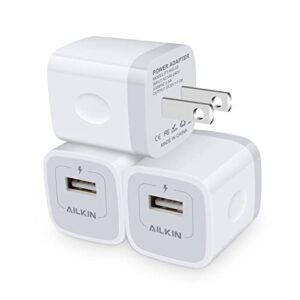 usb charger, iphone wall charger block, ailkin 3pack single port iphone fast charging power adapter plug cube compatible with iphone 14 13 12 pro mini max 11 xr, samsung galaxy s23 s22 s21 a52, google