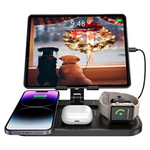 wireless charging station for apple multiple devices, wired charger for tablet stand ipad holder, wireless charger for iphone 14 pro max/13/12, airp od pro 3/2, watch charger for iwatch series 8/7/6