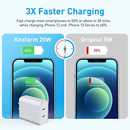 Knofarm Type C Charger, iPhone Charger, Dual Port 40W USB C Wall Charger Fast Charging Block for iPhone 14 13 12 Pro Max SE iPad Pro Air Mini Galaxy Pixel PD 3.0 USBC Power Adapter Plug Cube Box Brick