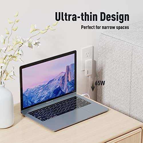 TREBLEET Ultra Thin 65W USB C Charger, Foldable for Travel, Flat Dual Port with PD 3.0 & GaN Tech for Laptops, MacBook, iPad Pro, iPhone 13/13 Pro, iPad Pro,S22, Galaxy Book, LG Gram, XPS, Pixel