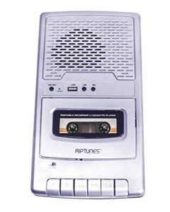 riptunes portable cassette recorder player, tape to usb audio music digital converter, retro classroom shoebox cassette player and recorder usb player, cassette-mp3 converter with built-in microphone