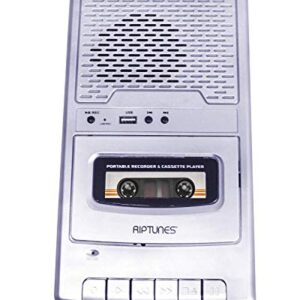 Riptunes Portable Cassette Recorder Player, Tape to USB Audio Music Digital Converter, Retro Classroom Shoebox Cassette Player and Recorder USB Player, Cassette-MP3 Converter with Built-in Microphone