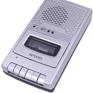 Riptunes Portable Cassette Recorder Player, Tape to USB Audio Music Digital Converter, Retro Classroom Shoebox Cassette Player and Recorder USB Player, Cassette-MP3 Converter with Built-in Microphone