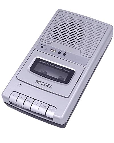 Riptunes Portable Cassette Recorder Player, Tape to USB Audio Music Digital Converter, Retro Classroom Shoebox Cassette Player and Recorder USB Player, Cassette-MP3 Converter with Built-in Microphone