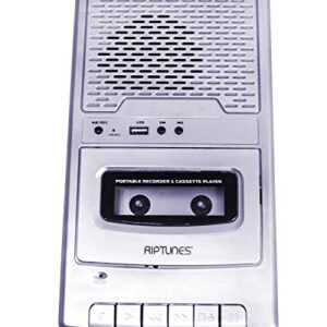 Riptunes Portable Cassette Recorder Player, Tape to USB Audio Music Digital Converter, Retro Classroom Shoebox Cassette Player and Recorder USB Player, Cassette-MP3 Converter with Built-in Microphone