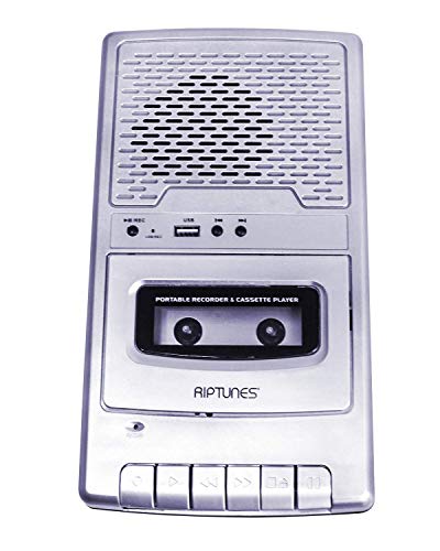 Riptunes Portable Cassette Recorder Player, Tape to USB Audio Music Digital Converter, Retro Classroom Shoebox Cassette Player and Recorder USB Player, Cassette-MP3 Converter with Built-in Microphone