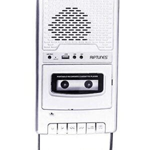 Riptunes Portable Cassette Recorder Player, Tape to USB Audio Music Digital Converter, Retro Classroom Shoebox Cassette Player and Recorder USB Player, Cassette-MP3 Converter with Built-in Microphone