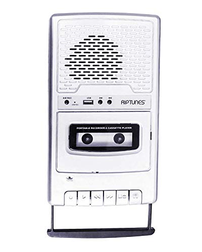 Riptunes Portable Cassette Recorder Player, Tape to USB Audio Music Digital Converter, Retro Classroom Shoebox Cassette Player and Recorder USB Player, Cassette-MP3 Converter with Built-in Microphone