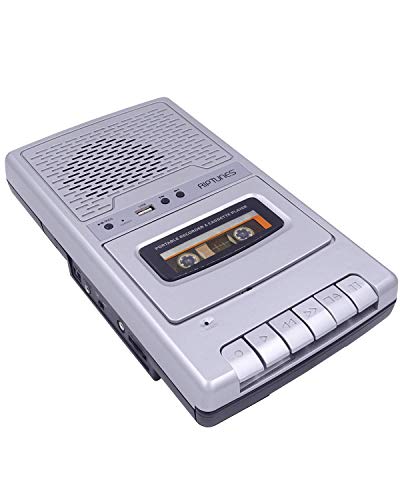 Riptunes Portable Cassette Recorder Player, Tape to USB Audio Music Digital Converter, Retro Classroom Shoebox Cassette Player and Recorder USB Player, Cassette-MP3 Converter with Built-in Microphone