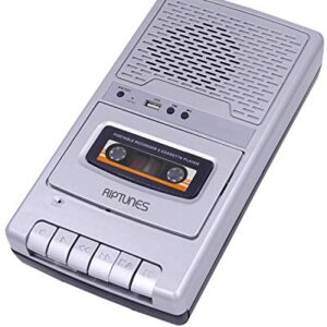 Riptunes Portable Cassette Recorder Player, Tape to USB Audio Music Digital Converter, Retro Classroom Shoebox Cassette Player and Recorder USB Player, Cassette-MP3 Converter with Built-in Microphone