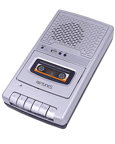 Riptunes Portable Cassette Recorder Player, Tape to USB Audio Music Digital Converter, Retro Classroom Shoebox Cassette Player and Recorder USB Player, Cassette-MP3 Converter with Built-in Microphone