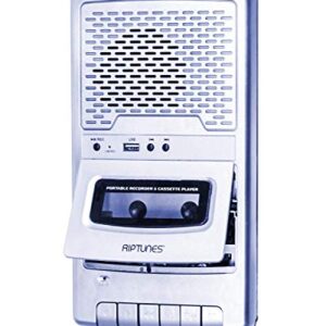 Riptunes Portable Cassette Recorder Player, Tape to USB Audio Music Digital Converter, Retro Classroom Shoebox Cassette Player and Recorder USB Player, Cassette-MP3 Converter with Built-in Microphone