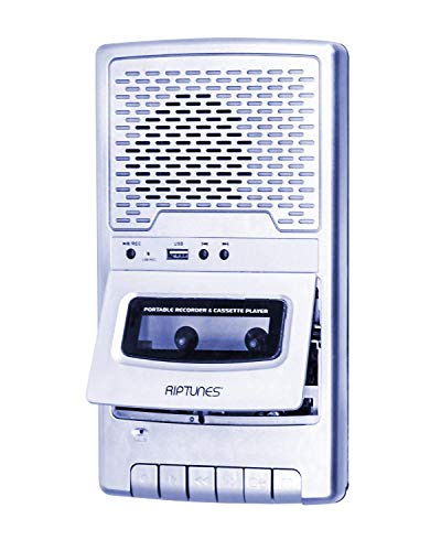 Riptunes Portable Cassette Recorder Player, Tape to USB Audio Music Digital Converter, Retro Classroom Shoebox Cassette Player and Recorder USB Player, Cassette-MP3 Converter with Built-in Microphone