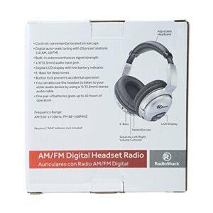 RadioShack Digital AM/FM Stereo Headset – FM Headphones with 20 Channel Presets and E-Bass Function, Includes Option to Use as Wired Headphone Set – Ideal for Commuting, Walking, Mowing