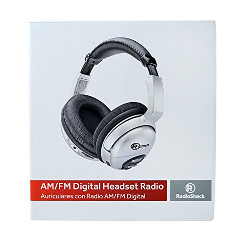 RadioShack Digital AM/FM Stereo Headset – FM Headphones with 20 Channel Presets and E-Bass Function, Includes Option to Use as Wired Headphone Set – Ideal for Commuting, Walking, Mowing