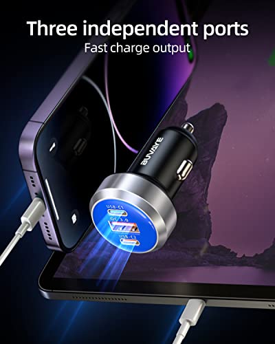 USB C Car Charger, 65W 3-Port Super Fast Car Charger Adapter, PD & QC 3.0 Type C Cigarette Lighter USB Charger, USB C Car Phone Charger Adapter for iPhone 14 Pro Max/13, Samsung Galaxy, Google Pixel