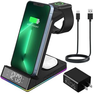 cilyocra 5 in 1 wireless charger,15w fast charging station with alarm clock and night light,compatible with iphone 14/13/12/12 pro max/11 series/xs max/xr/xs/x/8/8 plus/samsung galaxy