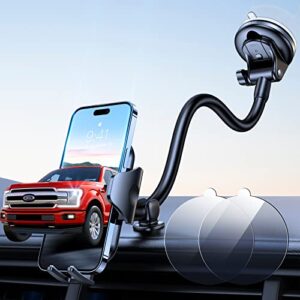 vicseed universal phone mount for car [strong suction] [flexible durable long arm] gooseneck car phone holder mount windshield dashboard 360 rotation cell phone holder car for all mobiles & cases