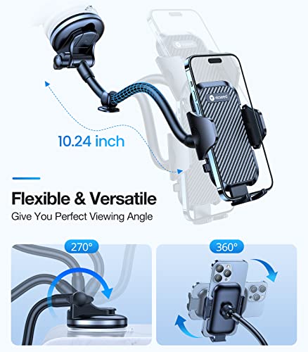 VICSEED Universal Phone Mount for Car [Strong Suction] [Flexible Durable Long Arm] Gooseneck Car Phone Holder Mount Windshield Dashboard 360 Rotation Cell Phone Holder Car for All Mobiles & Cases